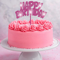 Pink Flashing Happy Birthday Pick Cake Decoration