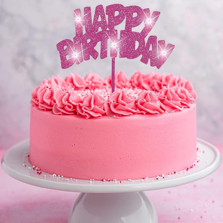 Pink Flashing Happy Birthday Pick Cake Decoration
