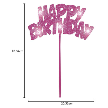 Pink Flashing Happy Birthday Pick Cake Decoration