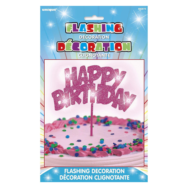 Pink Flashing Happy Birthday Pick Cake Decoration