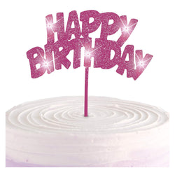 Pink Flashing Happy Birthday Pick Cake Decoration
