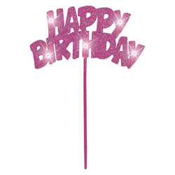 Pink Flashing Happy Birthday Pick Cake Decoration