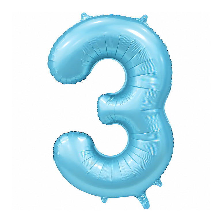 Satin Light Blue Number 3 Foil Balloon, 34in