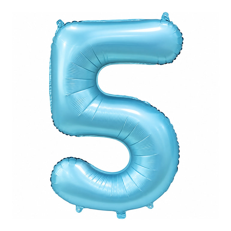 Satin Light Blue Number 5 Foil Balloon, 34in