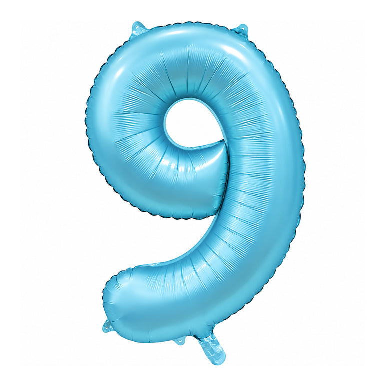 Satin Light Blue Number 9 Foil Balloon, 34in