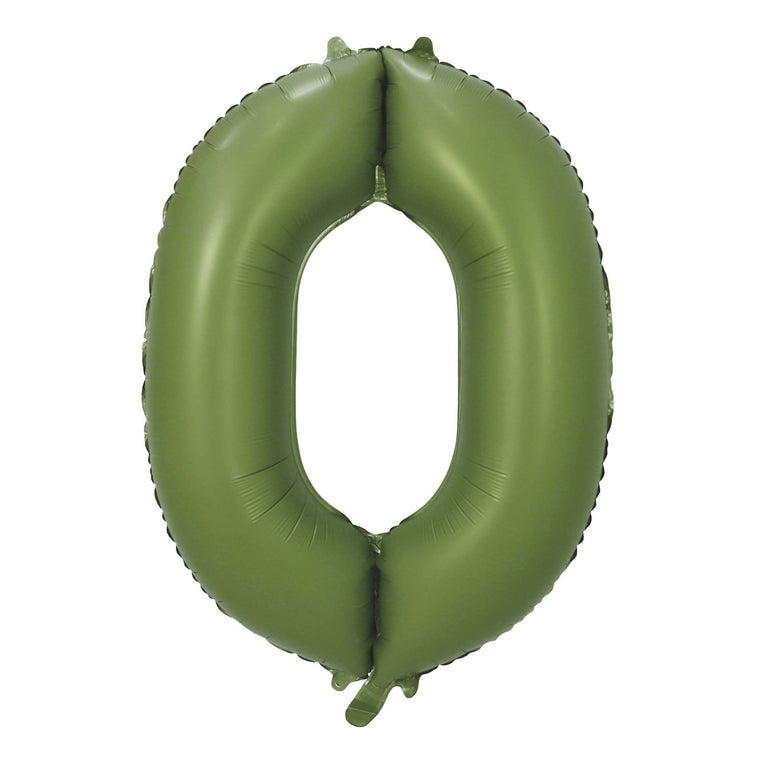 Olive Green Number 0 Foil Balloon, 34in