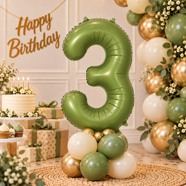 Olive Green Number 3 Foil Balloon, 34in