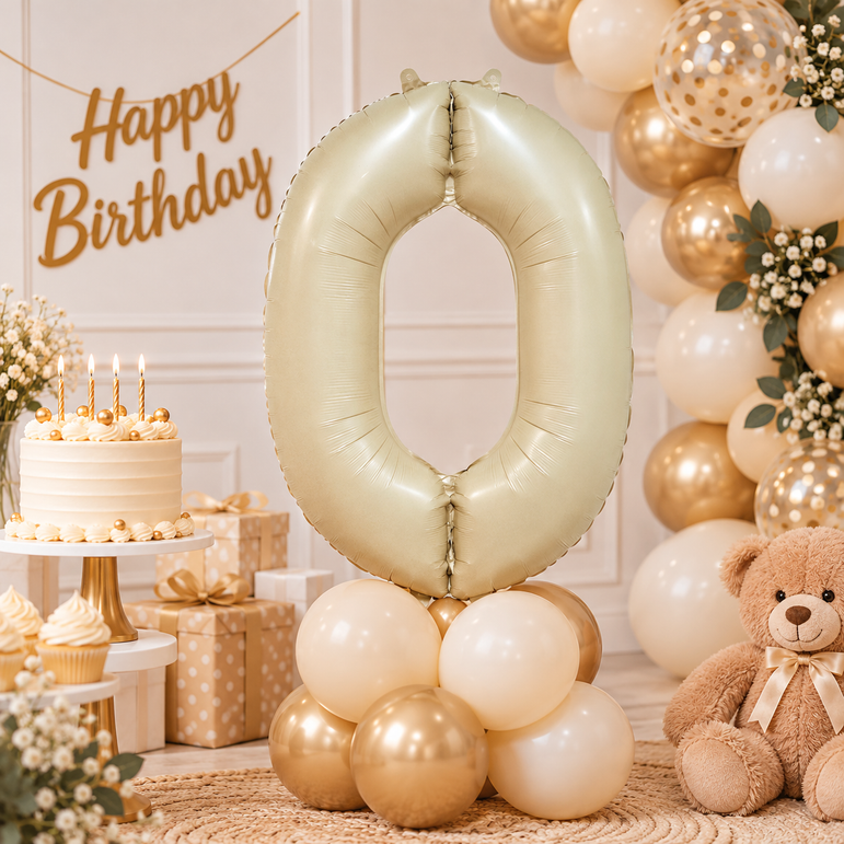 Cream Number 0 Foil Balloon, 34in
