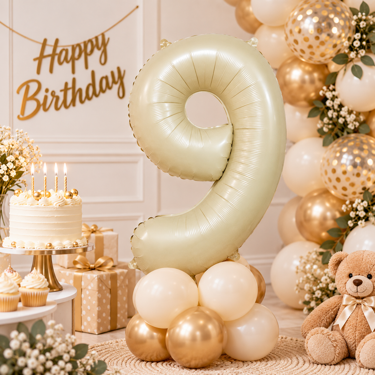 Cream Number 9 Foil Balloon, 34in