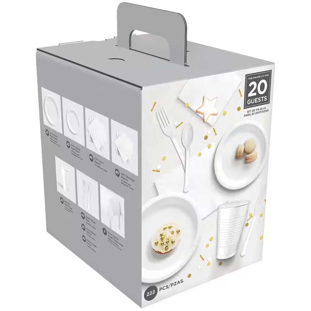Frosty White Boxed Tableware Kit (20 Guests)