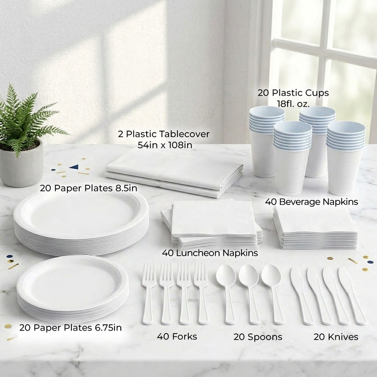 Premium Frosty White Tableware Set for 20 Guests
