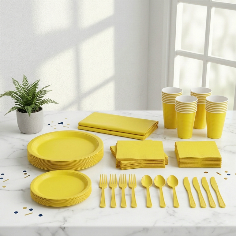 Premium Yellow Tableware Set for 20 Guests