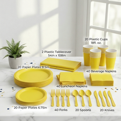 Premium Yellow Tableware Set for 20 Guests