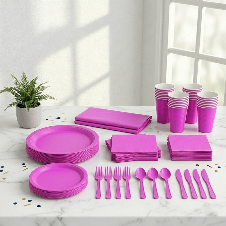 Premium Bright Pink Tableware Set for 20 Guests