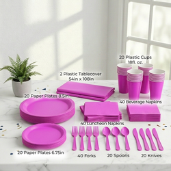 Premium Bright Pink Tableware Set for 20 Guests