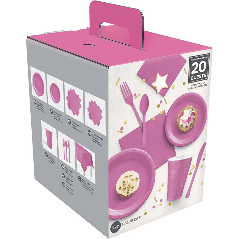 Premium Bright Pink Tableware Set for 20 Guests