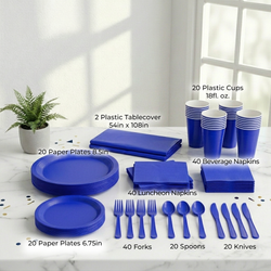 Premium Bright Royal Blue Tableware Set for 20 Guests