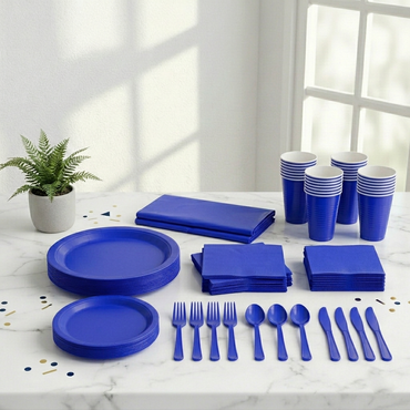 Premium Bright Royal Blue Tableware Set for 20 Guests
