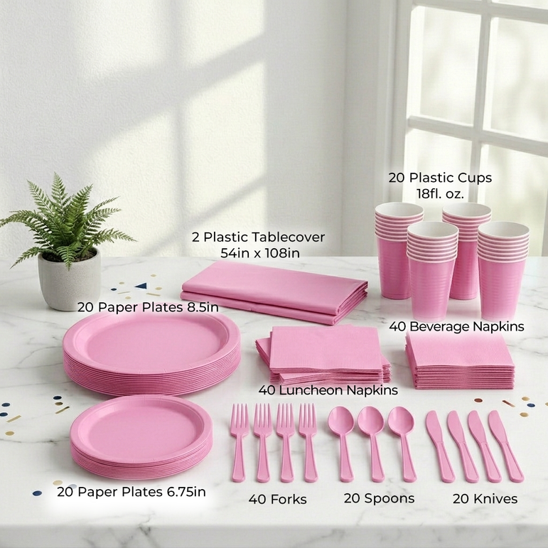 Premium New Pink Tableware Set for 20 Guests