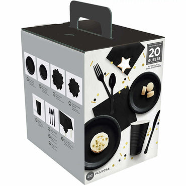 Jet Black Boxed Tableware Kit for 20 Guests