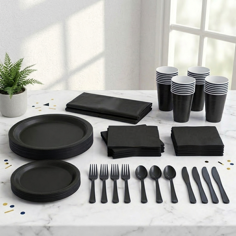 Premium Jet Black Tableware Set for 20 Guests