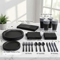 Premium Jet Black Tableware Set for 20 Guests