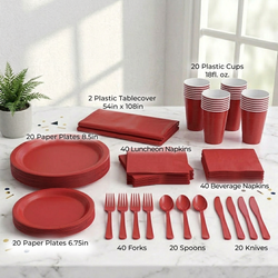 Premium Apple Red Tableware Set for 20 Guests