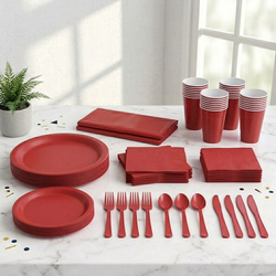 Premium Apple Red Tableware Set for 20 Guests