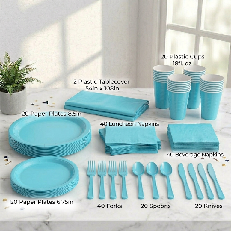 Premium Caribbean Blue Tableware Set for 20 Guests