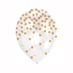 Gold Confetti Printed Latex Balloons 11in, 6pcs