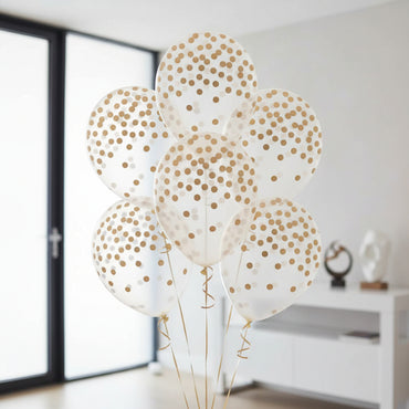 Gold Confetti Printed Latex Balloons 11in, 6pcs