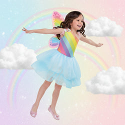 Child Barbie Fairy Princess Costume - Cloud Tutu & Multicolor Wing Dress-Up Set