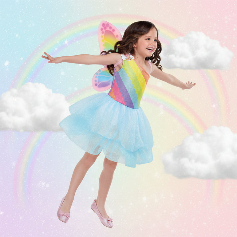 Child Barbie Fairy Princess Costume - Cloud Tutu & Multicolor Wing Dress-Up Set