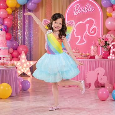 Child Barbie Fairy Princess Costume - Cloud Tutu & Multicolor Wing Dress-Up Set
