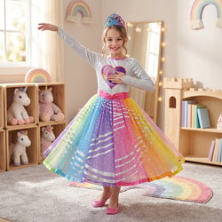 Child Barbie Multicolor Magic Costume with Color-Changing Sequin Heart Dress