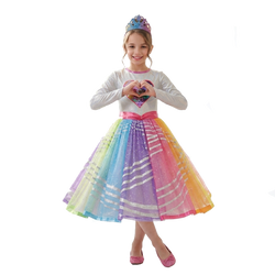 Child Barbie Multicolor Magic Costume with Color-Changing Sequin Heart Dress