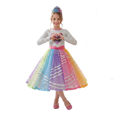Child Barbie Multicolor Magic Costume with Color-Changing Sequin Heart Dress
