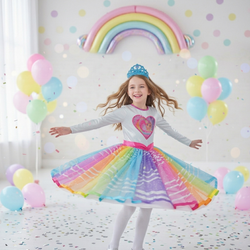 Child Barbie Multicolor Magic Costume with Color-Changing Sequin Heart Dress