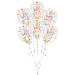 Assorted Confetti Filled Transparent Latex Balloons 6pcs