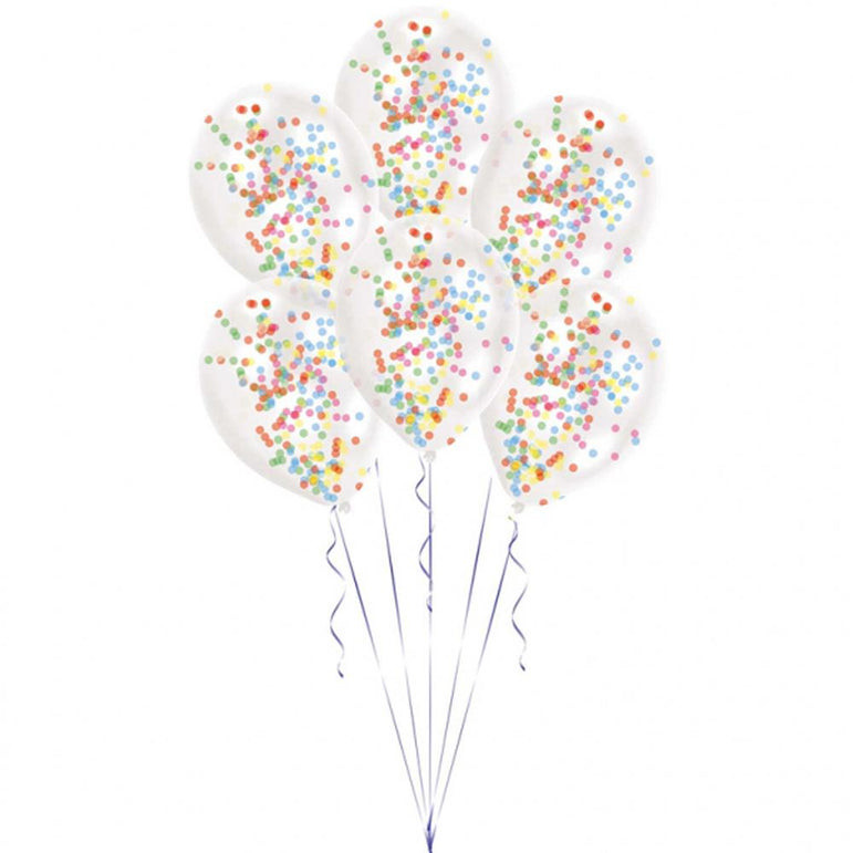Assorted Confetti Filled Transparent Latex Balloons 6pcs