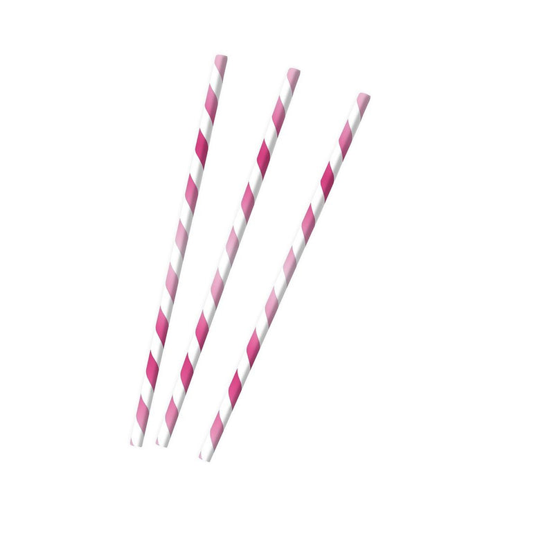 Hot Pink Paper Drinking Straws 19cm, 12pcs