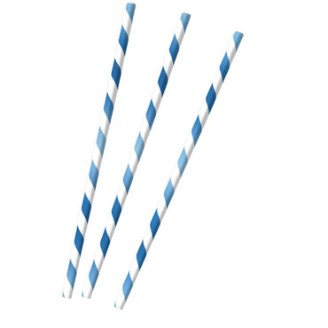 Sky Blue Paper Drinking Straws 19cm, 12pcs