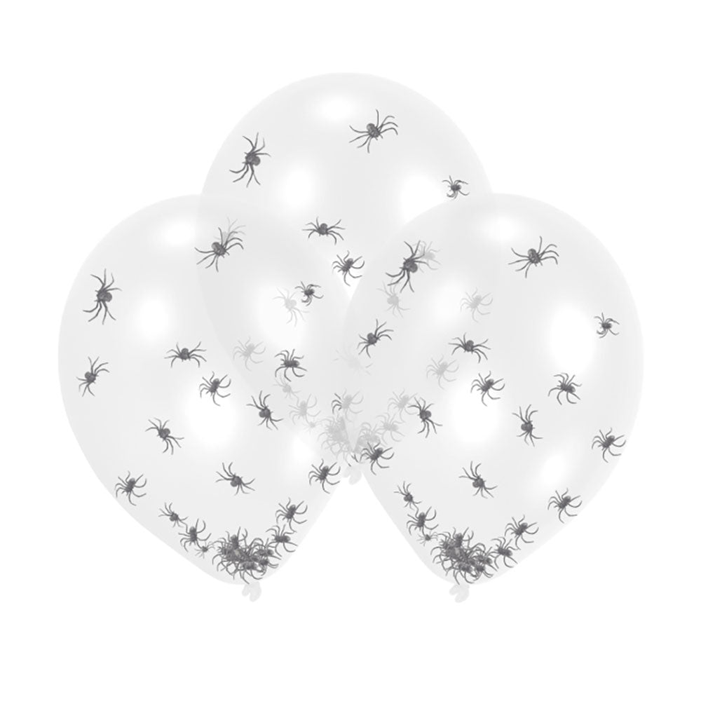 Halloween Clear Spider Filled Confetti Latex Balloons 6pcs