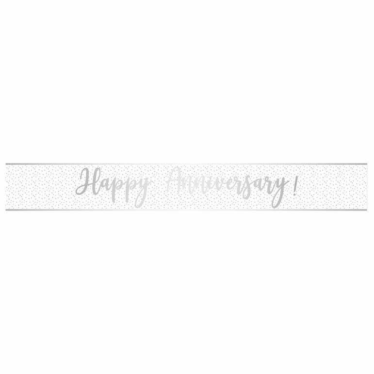 Happy Anniversary Silver Script Banner Foil 2.5m