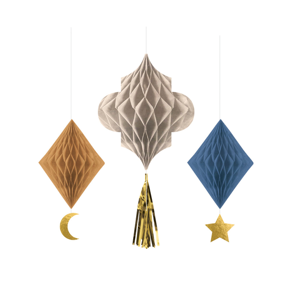 Eid Ramadan Honeycomb W/ Tassel Hanging Decoration 3pcs