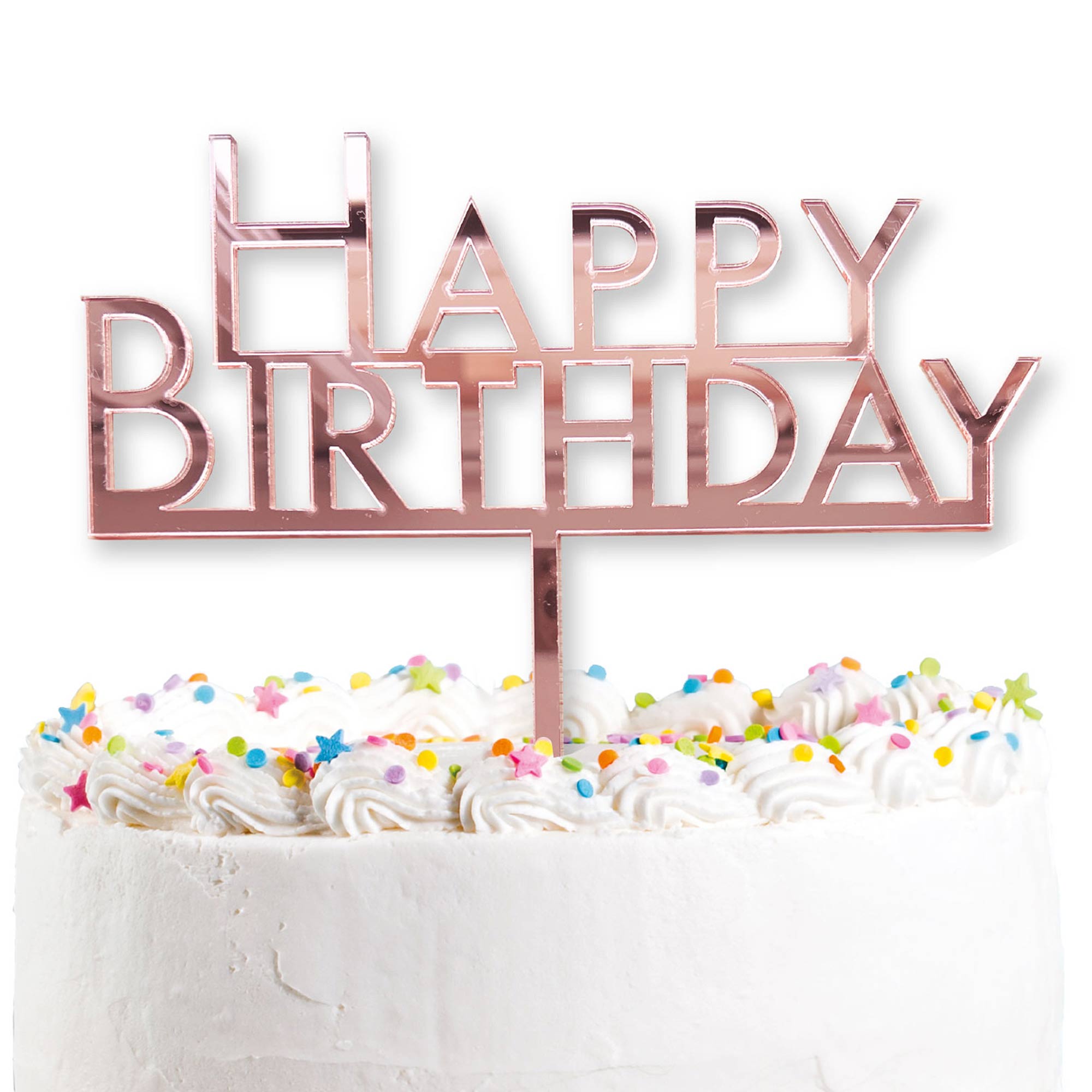 Rose Gold Acrylic Happy Birthday Cake Topper