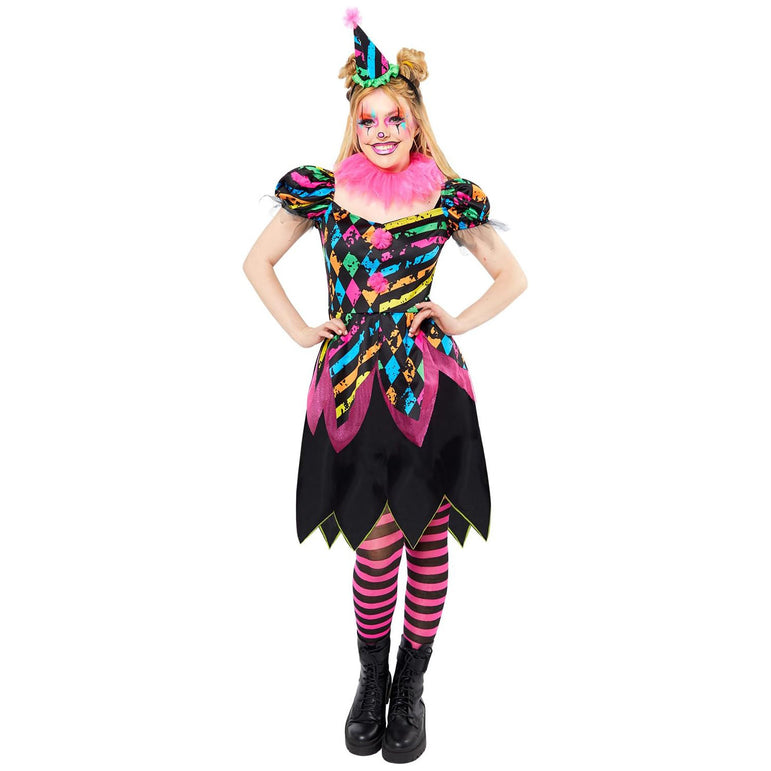 Adult Funhouse Neon Clown Lady Costume