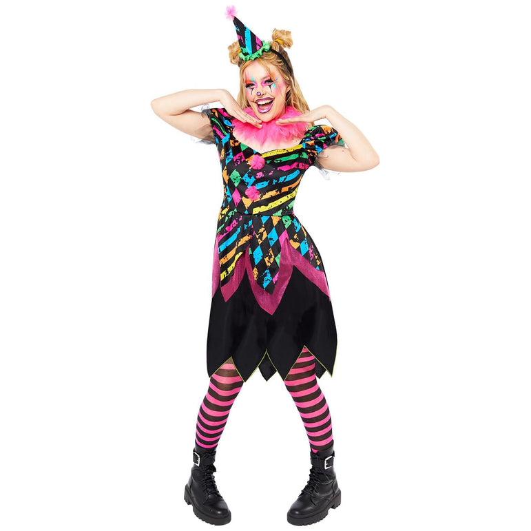 Adult Funhouse Neon Clown Lady Costume