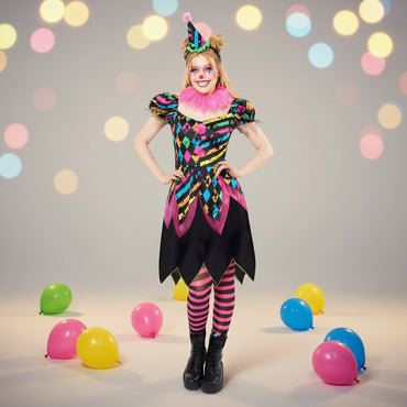 Adult Funhouse Neon Clown Lady Costume