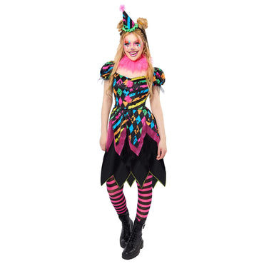 Adult Funhouse Neon Clown Lady Costume